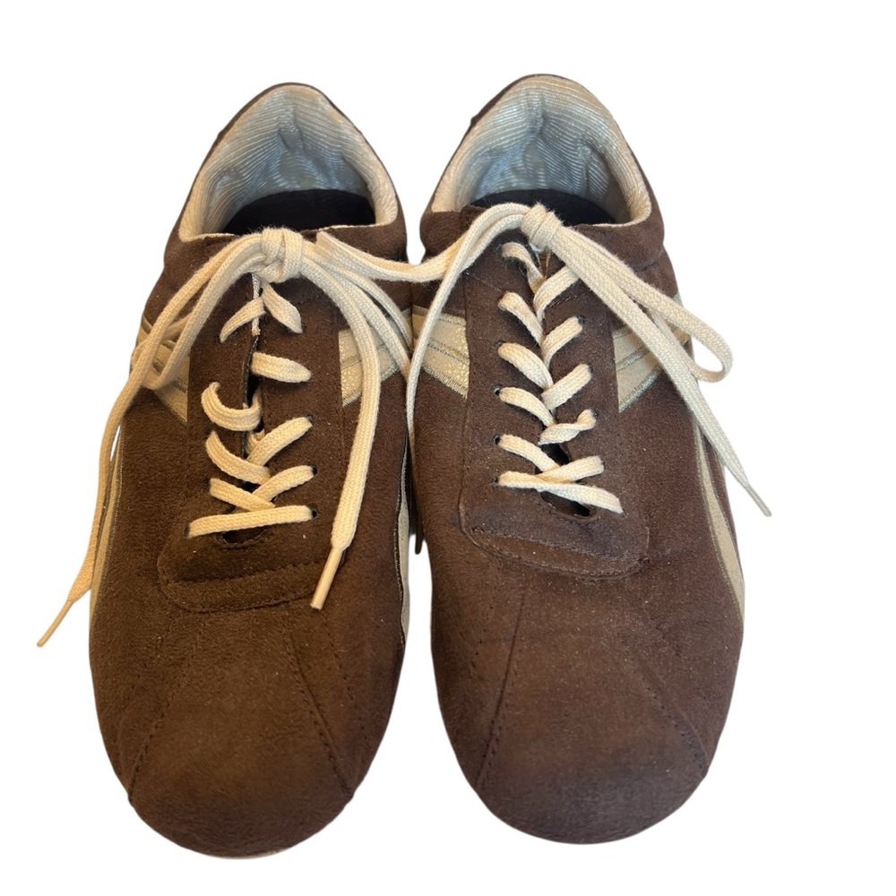 Chocolate Brown with Beige Striped Low Flat Athletic Shoes by Xhilaration.Size=8